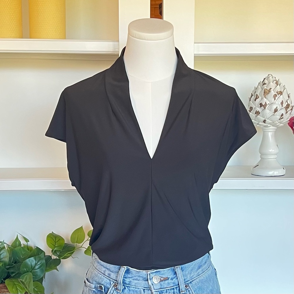 Buffalo by David Bitton Elegant Black Women's Top Blouse V-Neck Workwear Size S